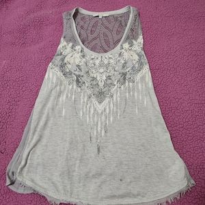 Detailed embroidered gray/white tank top